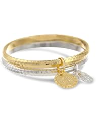Bronze with Multi-Plating Two-Tone Charm Stacked Bangle Bracelet, 8"