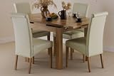 3ft x 3ft Solid Oak Extending Dining Set + 4 Cream Leather Chairs (Seats Up To 6 People Extended)