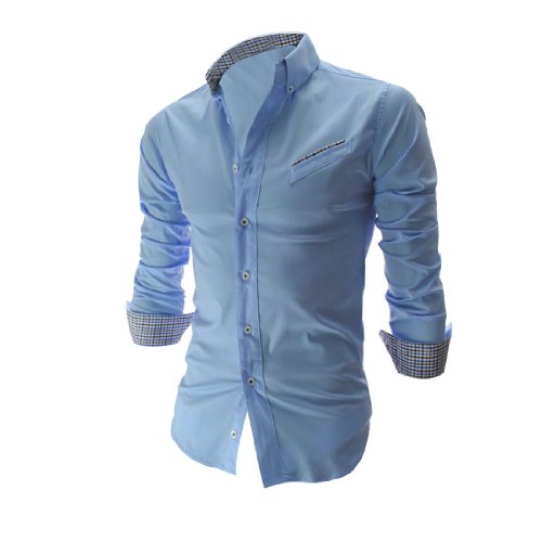 Men Point Collar Long Sleeve Plaids Detail Button-Front Casual Shirt