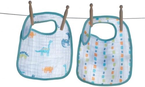 Angel Dear Soft 2 Pack 100% Soft Muslin Cotton Snap Bibs, Dinosaurs