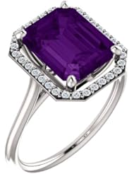 10K White Gold 10.00x8.00mm Emerald Cut Chatham Created Alexandrite and Diamond Halo-Style Ring -- LIFETIME WARRANTY