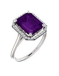 18K White Gold 10.00x8.00mm Emerald Cut Amethyst and Diamond Halo-Style Ring -- LIFETIME WARRANTY