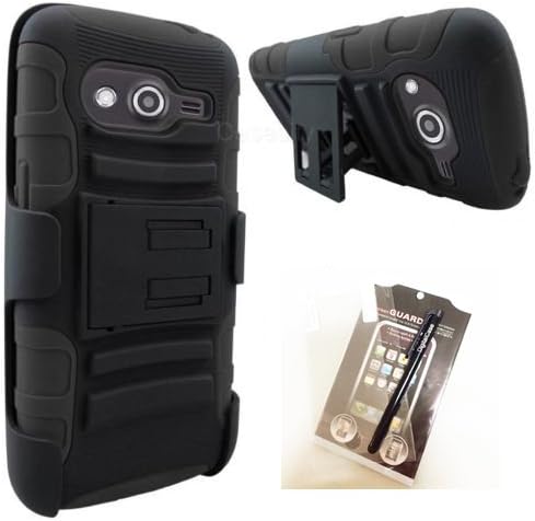 Digital4all(TM) for Samsung Galaxy Avant G386T G386 Hybrid Heavy Duty Dual Layer Case with Hard Kickstand Belt Clip Combo Holster + [Screen Protector +Stylus] (Holster Black/Black)