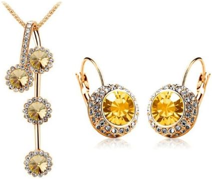 Elegant "Chain of Love" Pendant with Gold-plated 18" Fashion Necklace and Matching Earrings with Imported Crystal Elements (CF-1154-2S04)