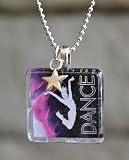 Dance! Jazz Square Glass Tile Pendant Necklace Jewelry Wearable Art Unique Design By Atlantic Seaboard Trading Co.