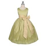Sweet Kids Little Girl Sage Ivory Taffeta Sash Flower Girl Dress 6M-12