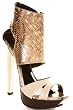 Faux Snakeskin Ankle Wide Strap Bootie Open Toes Platform Heels