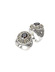 925 Silver & Smoky Quartz Oval Scroll Ring with 18k Gold Accents- Sizes 6-8