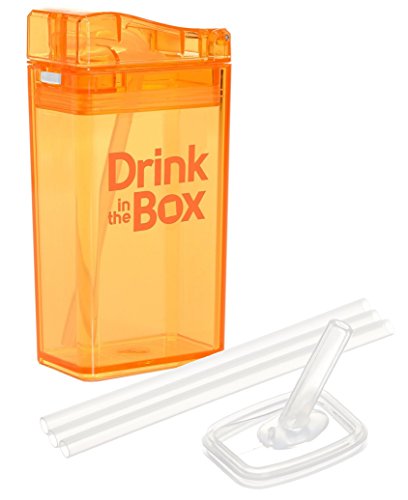 Drink in the Box 8 Ounce Reusable Juice Container with Replacement Kit, Orange