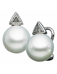 14K White Gold 12.0Bu=1/2Cttw Pair South Sea Cultured Pearl/Dia E/R