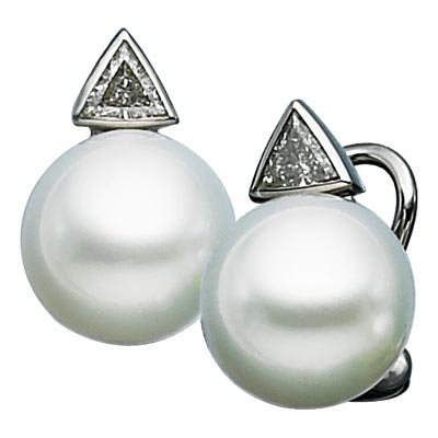 14K White Gold Paspaley South Sea Cultured Fine Button Pearl and Diamond Earrings – 12.00mm