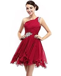 A-line  Cutout Beaded Lace Natural   Waistline One Shoulder Chiffon Cocktail Short  Dress With Ruffles