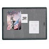 Enclosed Bulletin Board, Fabric/Cork/Glass, 48 x 36, Gray, Aluminum Frame