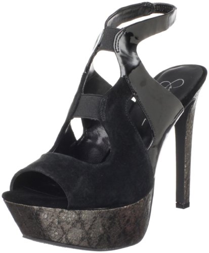 Jessica Simpson Women's Bendie Platform Sandal,Black/Maya Nubuck - Patent,10 M US