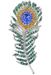 Enchanting Single Peacock Feather Crystal Rhinestone Custom Pin Brooch