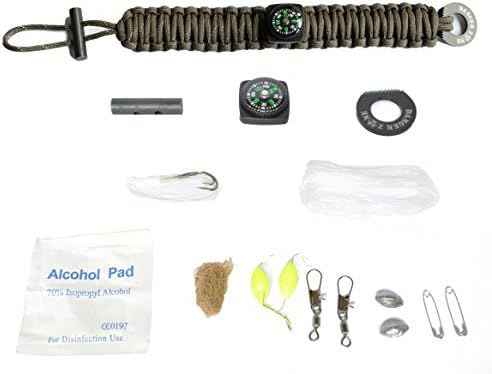 DANGER ZONE Ultimate Paracord Survival Bracelet Kit FULLY LOADED with Fire Starter (Flint Rod), Compass, Fishing Gears, Swivels, Flint Rod, Alcohol pad, Tinder, Pins. COLOR: Reflective Gun Grey