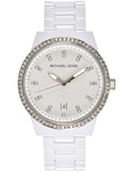 Michael Kors Womens White Acrylic Crystal Accent Calendar Watch Mk5204