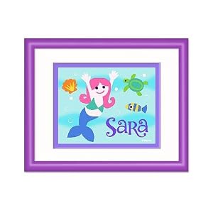 Olive Kids Mermaids Personalized Purple Framed Print