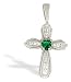 14K White Gold Heart Created Emerald and Diamond Cross Pendant
