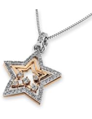 18K Rose And White Gold Diamond Accents Layered Stars Pendant W/925 Sterling Silver Necklace 16" (0.32 cttw, G-H Color, VS2-SI1 Clarity)