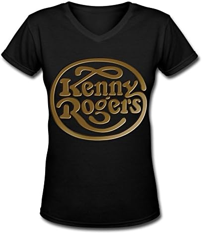 GSTON Kenny Rogers Logo Concert Cotton V-Neck T Shirt For Womens Black XL