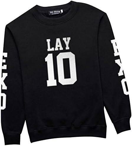 Cool EXO Members Printing Shirt Long Sleeve Hoody Shirt Black (L, LAY 10)