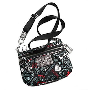 Coach 44583 Poppy Graffiti Hearts Swingpack Crossbody Messenger Bag Black