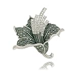 Sterling Silver Marcasite and Clear Crystals Flower Pin