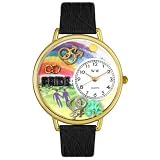 Whimsical Watches Women's G1110009 Unisex Gold Gay Pride Black Skin Leather And Goldtone Watch