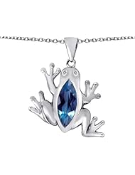 Original Star K (tm) Lucky Frog Pendant with Marquise Shape Simulated Blue Topaz in 925 Sterling Silver