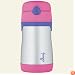 Thermos Foogo Phases Leak Proof Stainless Steel Straw Bottle, Pink/Purple, 10 Ounce