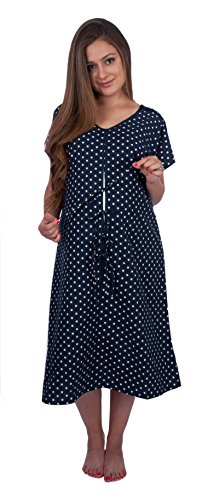 Smart Hospital Delivery Gown (L/XL, Navy Polka Dot)