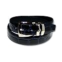 Crocodile Grain Embossed Bonded Navy Blue Leather Belt Silver Buckle