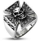 Spikes Mens Stainless Steel Evil Skull Celtic Cross Ring