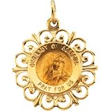 14K Yellow Gold Round Our Lady Of Sorrows Pendant Medal | Size/Info: 18.5mm