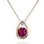 14k Yellow Gold Created Ruby and Diamond Teardrop Pendant, 17"