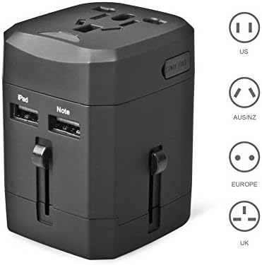 Aobbi™Travel Charger,Wall Charger,Two USB Ports Universal World Wide All-in-one Safety Travel Charger Wall Charger Adapter Plug Built-in Dual USB Ports for Home Use-Safety(Black)