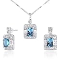 Designed just for You!! 2.00 carats Radiant Cut London Blue Topaz Pendant Earrings Set in Sterling Silver