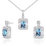 Designed just for You!! 2.00 carats Radiant Cut London Blue Topaz Pendant Earrings Set in Sterling Silver
