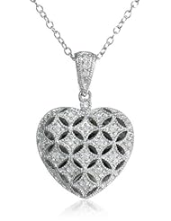 Sterling Silver and Diamond Heart Locket Pendant Necklace (0.14 cttw, G-H Color, I2-I3 Clarity), 18"