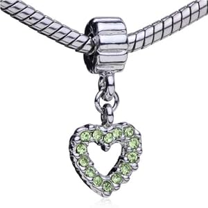 Buy August Peridot Color Birthstone Heart European Charm Beads - Pandora Bead and Bracelet Compatible by Pugster
