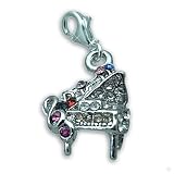 clip on Charm pendant silver dangle Piano with zirkonia #9129, bracelet Charm | Phone Charm