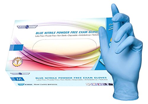 Clean Safety CS4302-M-CS Nitrile Medical Grade Examination Glove, 4 mil, Powder-Free, Latex-Free, Allergy-Free, Textured, Chemo Tested, Nitrile Rubber, Non Sterile, Medium, Light Blue