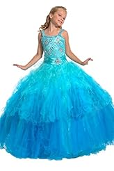 Girls  Organza  Lace Crystals Crystal Sequined Sweetheart Floor Length  Ball Gown Pageant Dress  With Ruffles