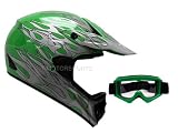 TMS Green Flame Dirt Bike ATV Motocross Helmet with Goggles (Medium)