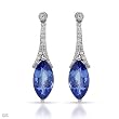 Earrings With 4.05ctw Precious Stones - Genuine Clean Diamonds and Tanzanites 14K White Gold Length 26mm