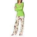 Nick & Nora&reg; Womens Knit Top/Thermal Pant Pajamas Set - Green Village Santa
