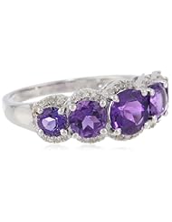 Sterling Silver Single Row Graduated Amethyst Diamond Ring (0.17cttw, I-J Color, I2-I3 Clarity), Size 7