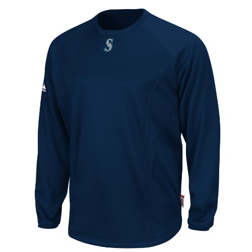 MLB Seattle Mariners Adult Long Sleeve Crew Tech Fleece Pllovr (Pro Navy/Pro Navy, Small)