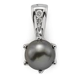 Tahitian Black Pearl Pendant with Diamond in 14K White Gold